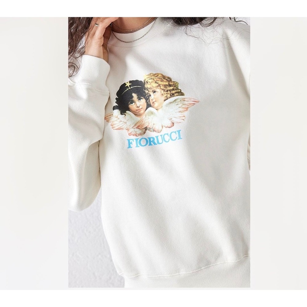 Fiorucci Angels Graphic Sweatshirt Cream White Crewneck Pullover Oversized Small - Picture 3 of 9